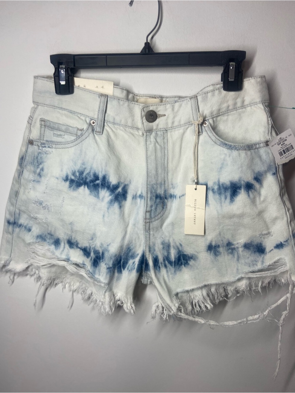Gilded Intent Blue & White Tie-Dye Frayed Denim Shorts